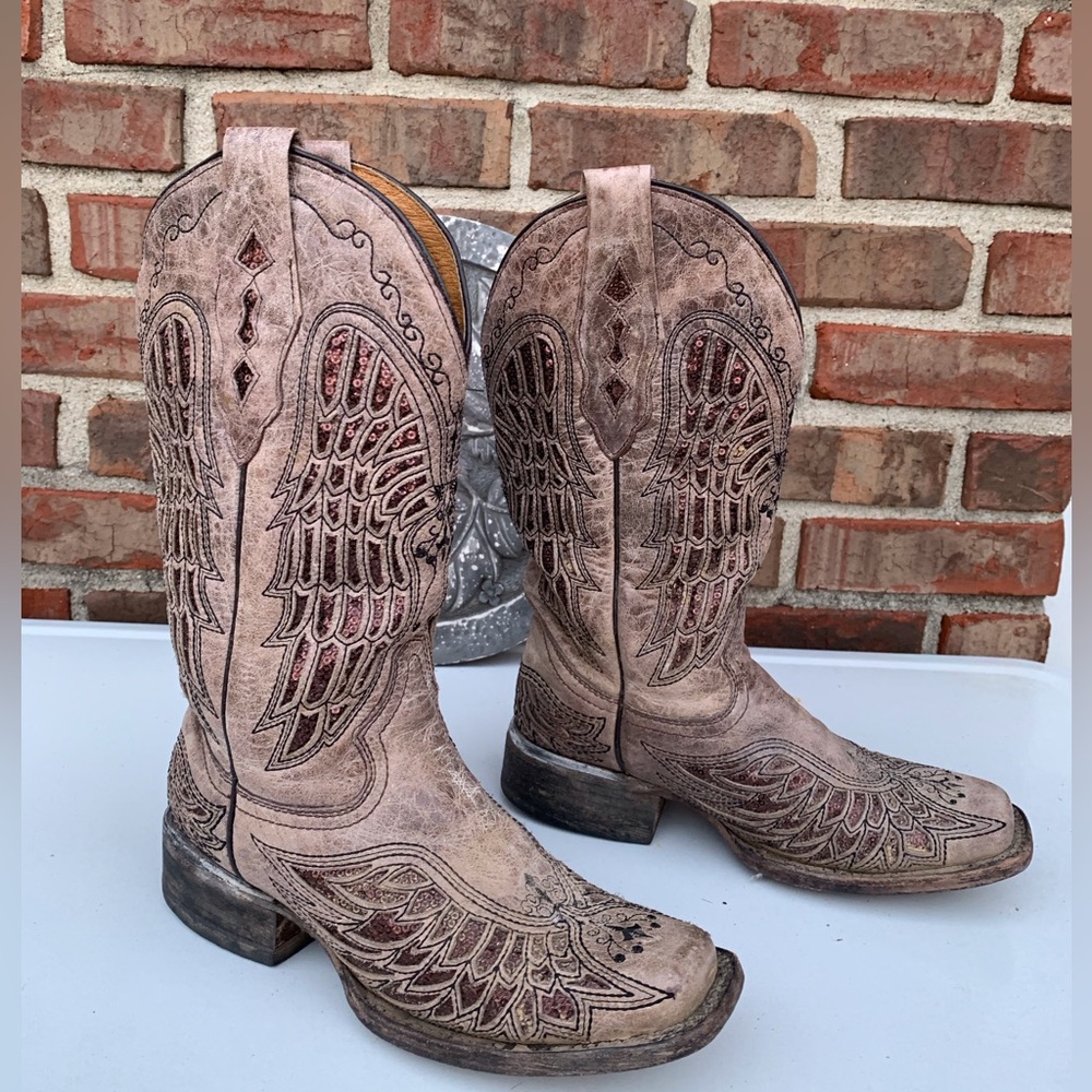 Corral Distressed Leather Cowgirl Boots with  Bling Accents